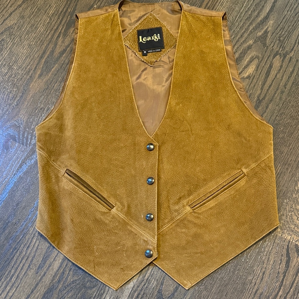 Vintage Genuine Leather Vest with Snaps